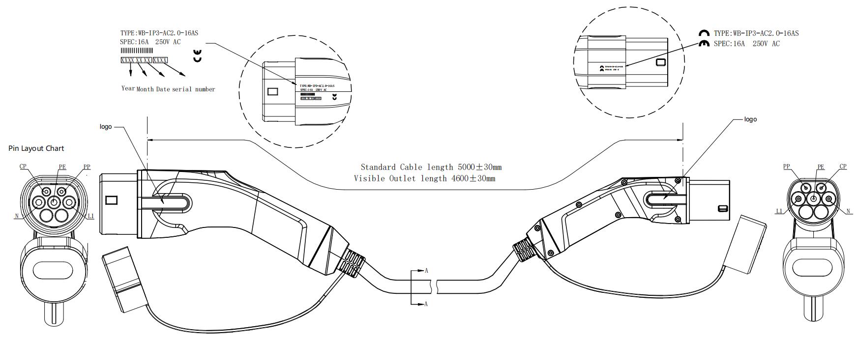 7m EV Cable Plug Electric Car 16A 1P Single Phase Type 2 Vehicle Hybrid  Black UK - Helia Beer Co