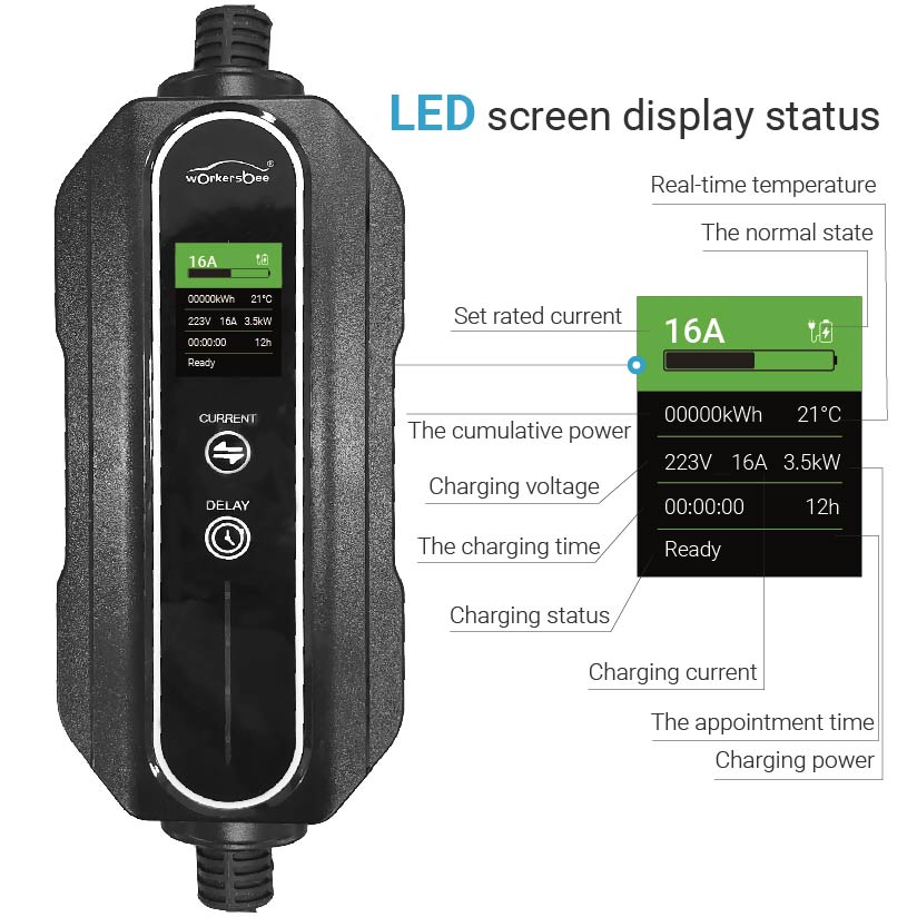 OEM ODM One Phase 7Kw 32A Type 2 Portable EV Charger