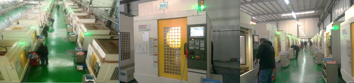 Machining center line showing multiple CNC machines arranged for multi-face milling operations